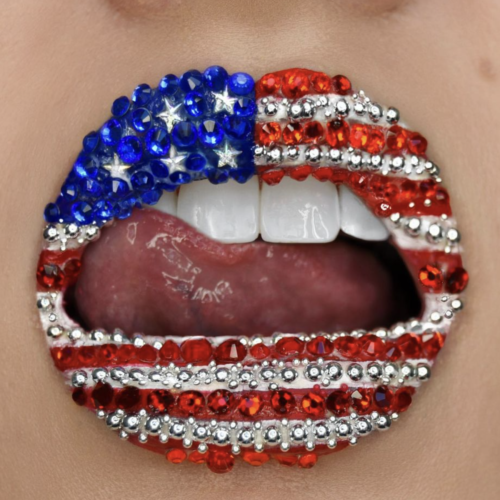 American flag crystal lip art
